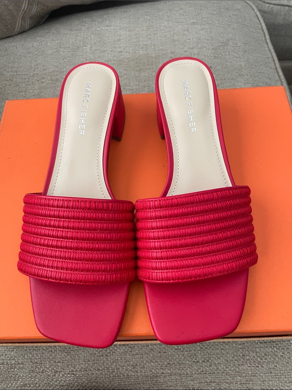 Marc Fisher red Ribbed Slide Sandals